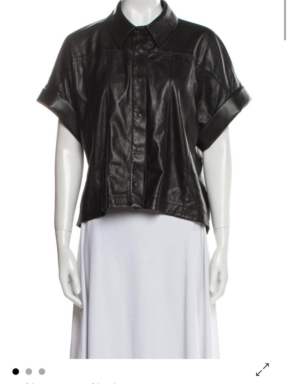 Alice + Olivia Black Short-Sleeve Faux Leather Button-Up Jacket